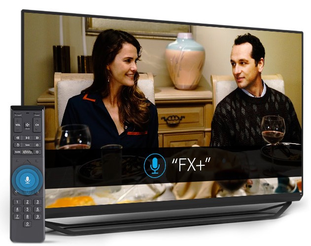 TV showing voice remote options for Fx Plus